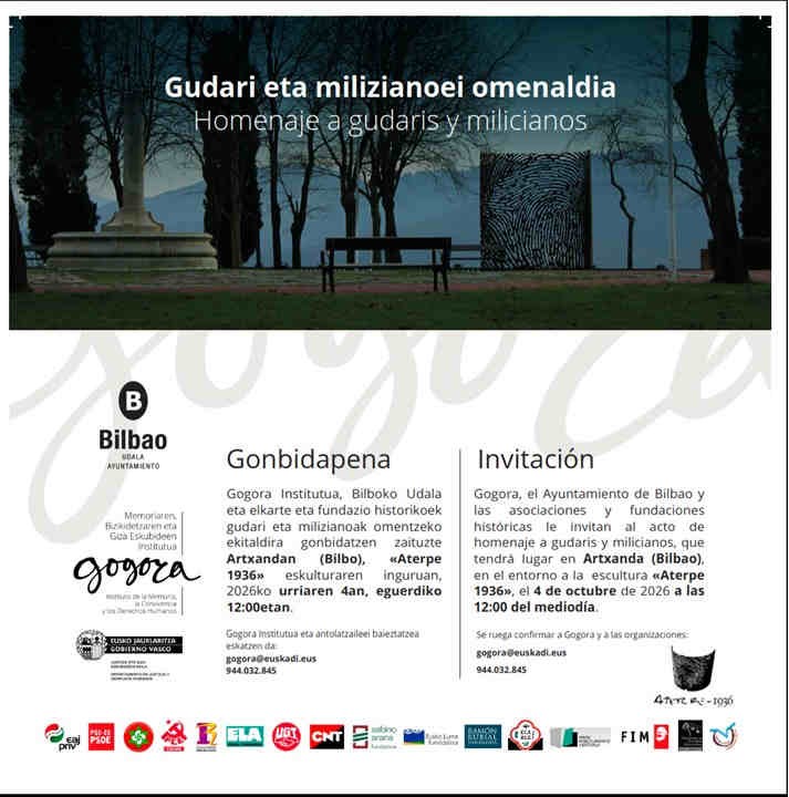 Gerra Zibileko gudari, miliziano eta emakumeentzako omenaldia Artxandako “Aterpe 1936” eskulturaren aurrean