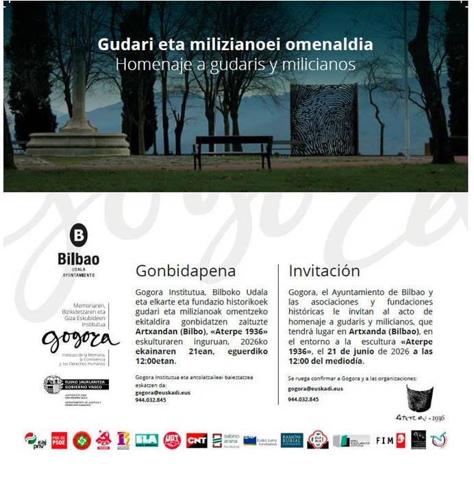 Gerra Zibileko gudari, miliziano eta emakumeentzako omenaldia Artxandako “Aterpe 1936” eskulturaren aurrean