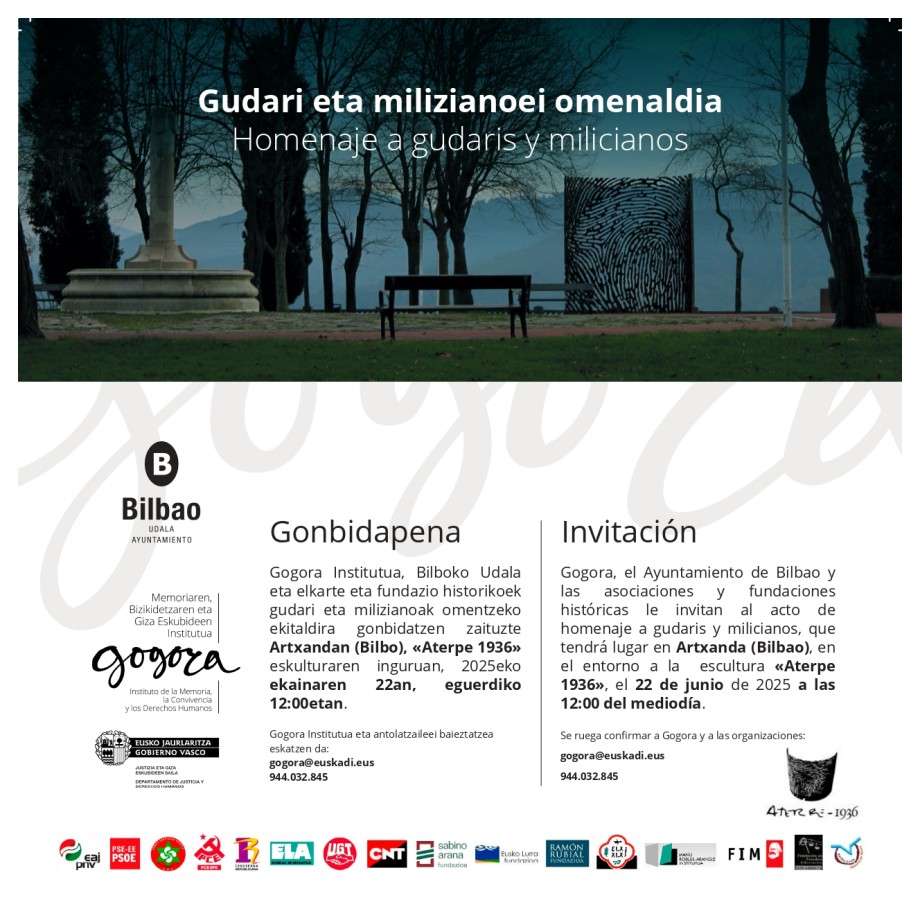 Homenaje a los gudaris, milicianos y mujeres de la Guerra Civil ante la escultura “Aterpe 1936” de Artxanda Homenaje a los gudaris, milicianos y mujeres de la Guerra Civil ante la escultura “Aterpe 1936” de Artxanda