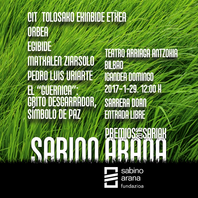 Los Premios Sabino Arana 2016, en directo, vía streaming, a través de la página web de la Fundación: www.sabinoarana.org