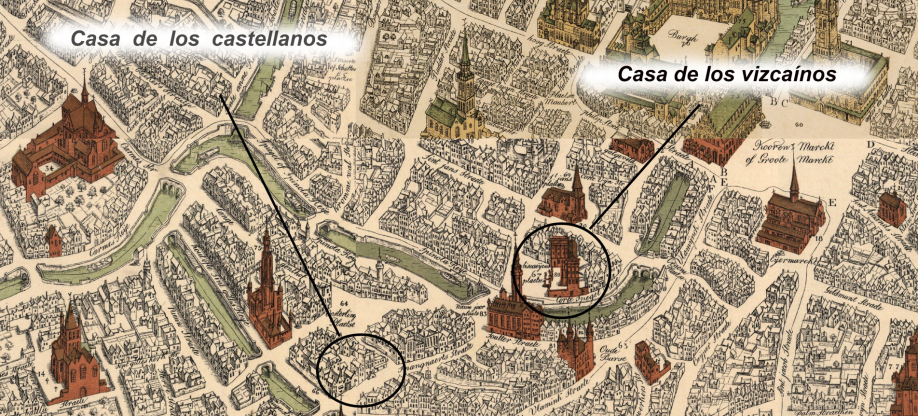 Detalle del plano de Brujas elaborado por Marcus Gheeraerts y datado en el año 1562.