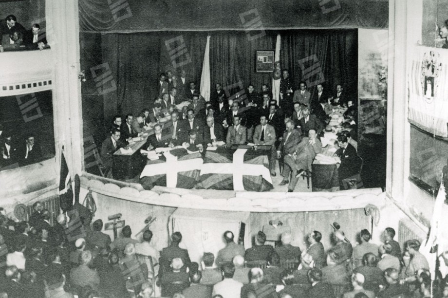 Imagen de la asamblea que debatió el proyecto en el teatro de Lizarra-Estella.