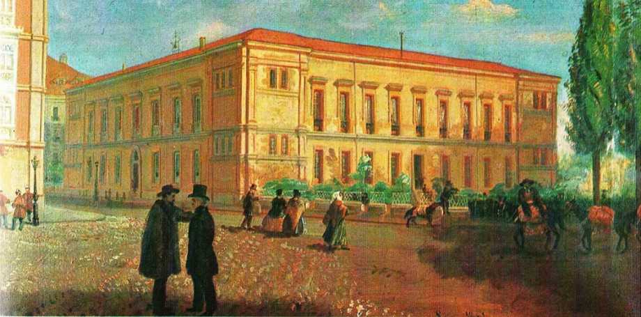 La sede de la Universidad Literaria de Vitoria, hoy Parlamento Vasco, en las postrimerías del siglo XIX.