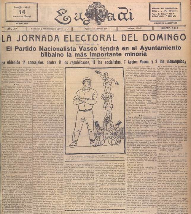 El diario jeltzale resaltaba el 14 de abril de 1931 su victoria en el municipio de Bilbao.