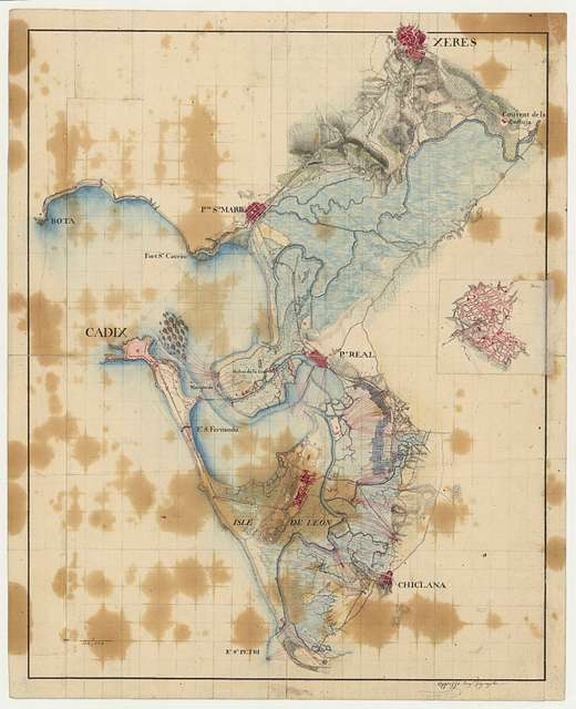 Plano de la bahía de Cádiz y de los ataques de 1810. Foto: Bibliothèque Nationale de France.