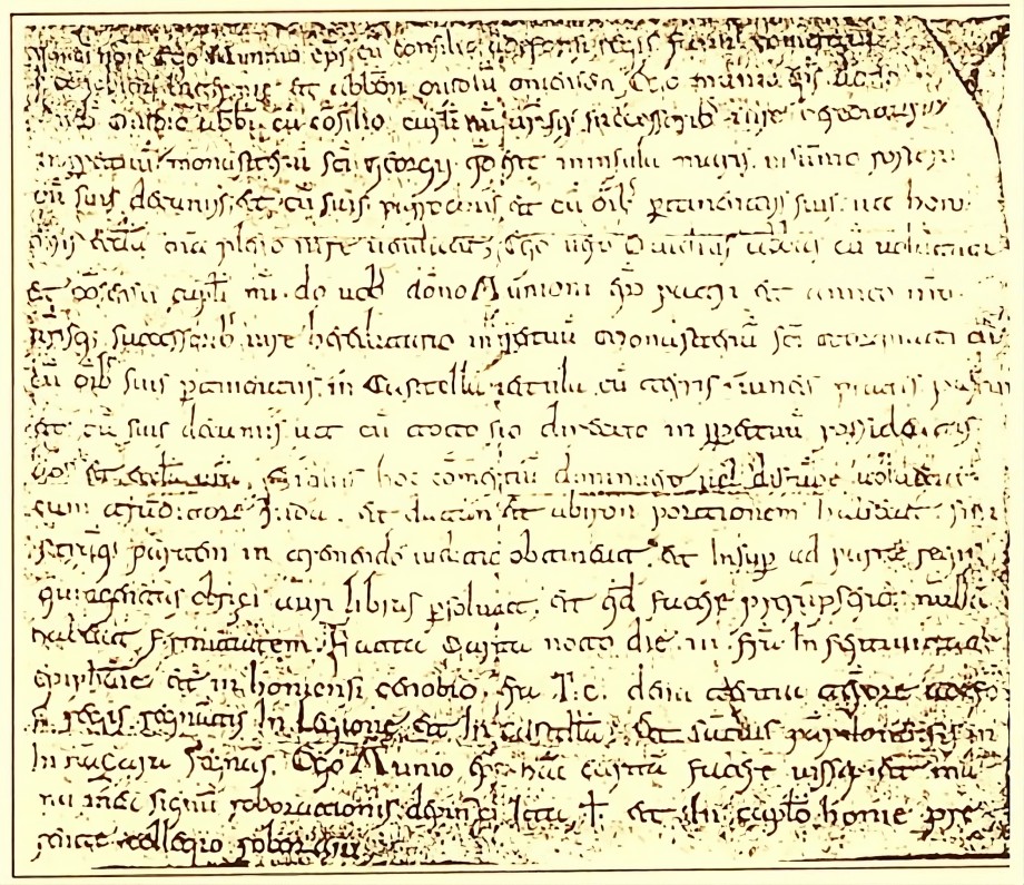 En la cuarta línea puede leerse “Monasterium Sancti Georgii quod est in insula maris in Summo Rostro”.