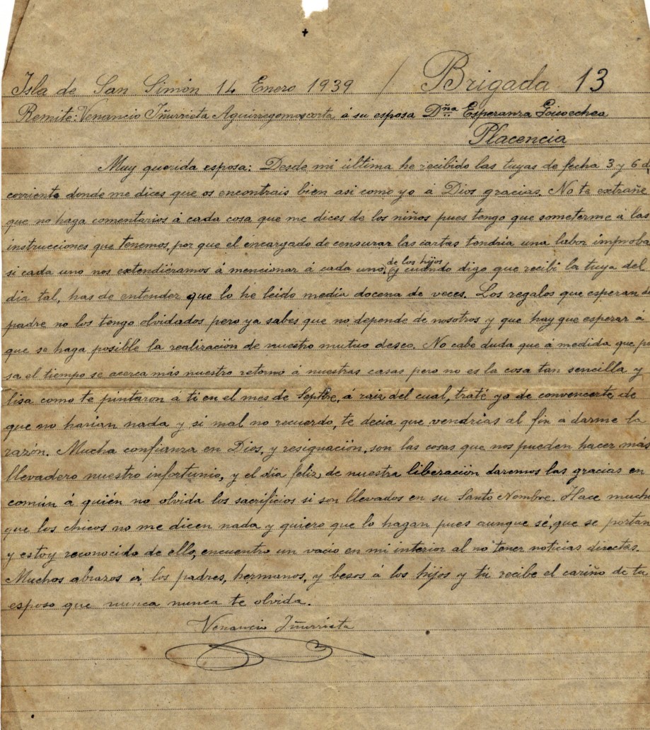 Carta de Venancio Iñurrieta: