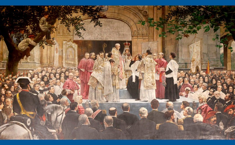Lienzo al óleo de la coronación de la Virgen de Begoña, obra del pintor vasco José de Echenagusía Errazquin, que se puede contemplar en la misma basílica de Begoña.