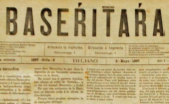 Primer número de “Baserritarra”, segundo de los periódicos nacionalistas vascos  fundados por Sabino Arana.
