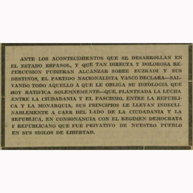 Proclamación de EAJ/PNV del 19 de julio de 1936.