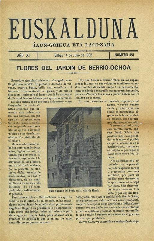 “Euskalduna”, uno de los primeros periódicos bizkainos en incluir el euskera en sus páginas