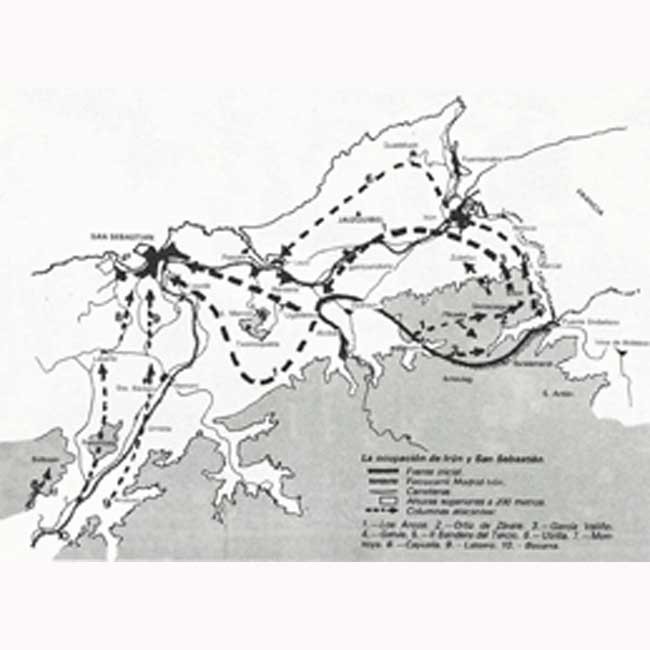 Plano de la ocupación de Irun y San Sebastian.